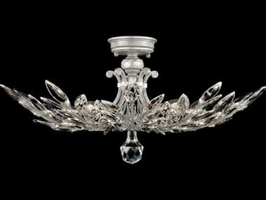 Fine Art Handcrafted Lighting Crystal Laurel 28" 5-Light Silver Leaf Bowl Semi Flush Mount FA753440SF4