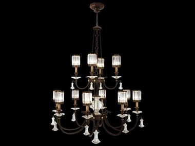 Fine Art Handcrafted Lighting Eaton Place 53" Wide 12-Light Bronze Clear Crystal Candelabra Drum Tiered Chandelier FA584740ST