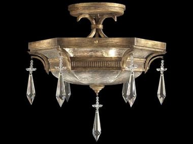 Fine Art Handcrafted Lighting Monte Carlo 21" Gold Crystal Bowl Geometric Semi Flush Mount FA569840ST