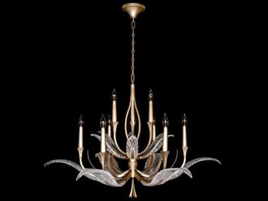 Fine Art Handcrafted Lighting Plume 45" Wide 9-Light Gold Crystal Glass Candelabra Chandelier FA89364021ST