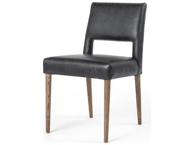 Four Hands Ashford Joseph Leather Solid Wood Black Upholstered Side Dining Chair FS100049003
