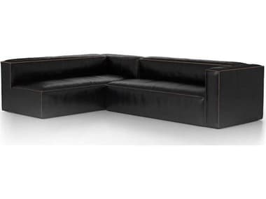 Four Hands Carnegie Nolita 2 - Piece 115" Wide Black Leather Upholstered Sectional Sofa FSCCARVROSB