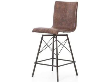 Four Hands Irondale Diaw Leather Swivel Upholstered Waxed Black Counter Stool FSCIRDV8
