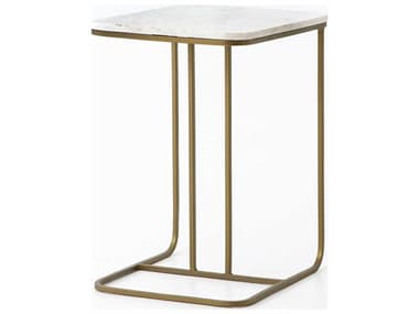 Four Hands Marlow Adalley 15" Rectangular Matte Brass Polished White Marble End Table FSIMAR99MBR