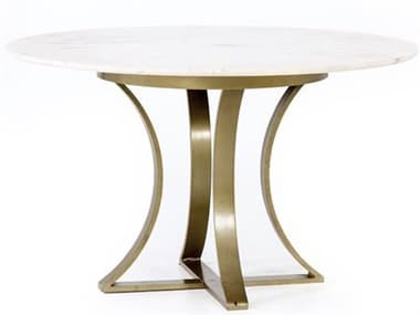 Four Hands Rockwell Cast Brass / Polished White Marble 48'' Wide Round Dining Table FSIRCK241