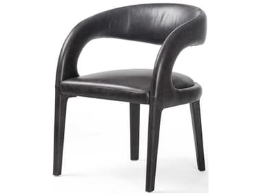 Four Hands Townsend Hawkins Leather Black Upholstered Arm Dining Chair FS223320004