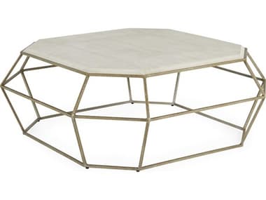 Gabby 47" Octagon Faux Leather Cream Shagreen Textured Champagne Coffee Table GASCH192283