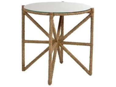 Gabby Nigel 26" Round Natural Wood Seagrass Clear Tempered Glass End Table GASCH162030