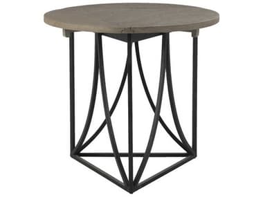 Gabby Odessa 30" Round Wood Gray & Textured Black End Table GASCH158445