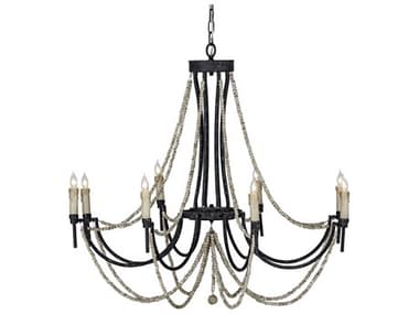 Gabby Percy Rusty Black with Distressed Ivory Wooden Beads Eight-Light 41'' Wide Chandelier GASCH151445