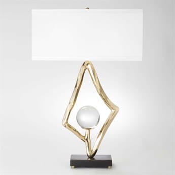 Global Views Abstract Brass Two-Light Buffet Lamp with Crystal Sphere GV992511