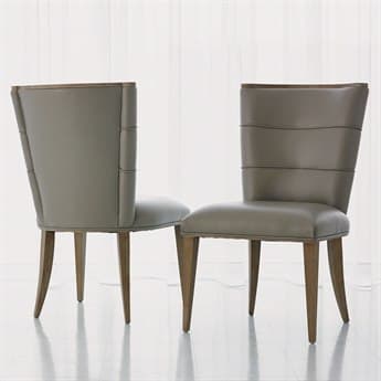 Global Views Adelaide Leather Rubberwood Gray Upholstered Side Dining Chair GV720095