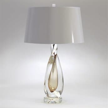 Global Views Amber Twist Art Glass Clear Buffet Lamp with Silk Shade GV760060
