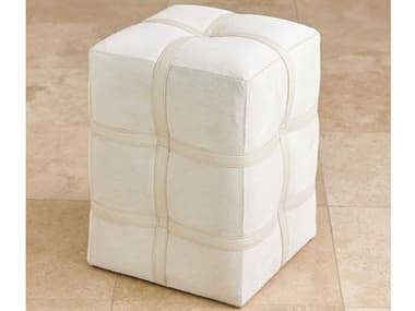 Global Views Belted Poof 14" Ivory Hair On Hide White Leather Upholstered Ottoman GV993211