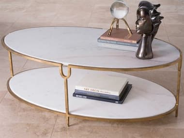 Global Views 52" Oval Marble Antique Gold Coffee Table GV991786