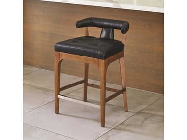 Global Views Black Marble Leather / Natural Walnut Side Counter Height Stool GV2580