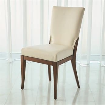 Global Views Leather Rubberwood Brown Upholstered Side Dining Chair GV2636