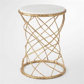 Global Views 16" Round Marble Gold Leaf End Table GV780390