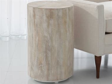 Global Views Round Wood White Washed End Table GV790069