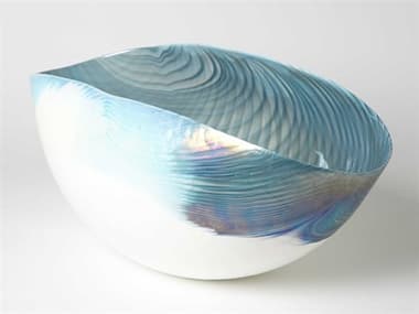 Global Views Feather Swirl Ivory Turquoise Large Decorative Bowl GV331467