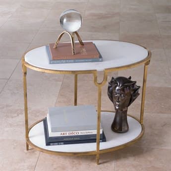 Global Views Iron 30" Oval Marble End Table GV991787