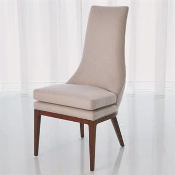 Global Views Isabella Rubberwood Brown Fabric Upholstered Side Dining Chair GV720130