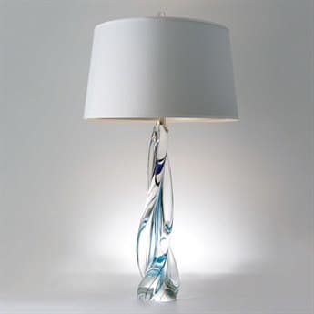 Global Views Ocean Twist Art Glass Clear Buffet Lamp with Silk Shade GV760088