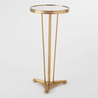 Global Views 12" Round Glass Antique Brass End Table GV880509