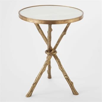 Global Views Twig Brass & White Marble 16.5'' Round End Table GV8976
