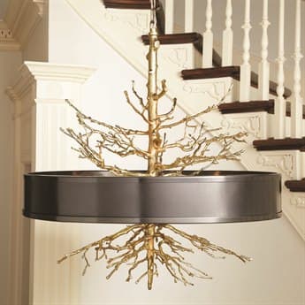 Global Views Twig Brass on Brass Four-Light 33'' Wide Pendant with Bronze Shade GV991799