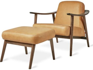 Gus* Modern Baltic Canyon Whiskey Leather / Walnut Chair & Ottoman Set GUMECCHBALTCANWHLWNSET