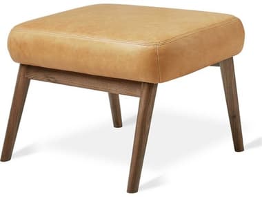 Gus* Modern Baltic 25" Canyon Whiskey Leather Walnut Brown Upholstered Ottoman GUMECOTBALTCANWHLWN