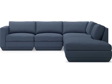 Gus* Modern Podium 122" Wide Blue Fabric Upholstered Sectional Sofa GUMKSMOPOX5GAHANNAVRF