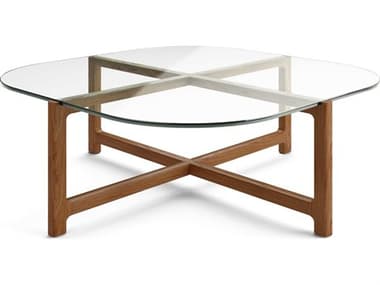Gus* Modern Quarry 35" Square Clear Glass Walnut Coffee Table GUMECCTQUAWN
