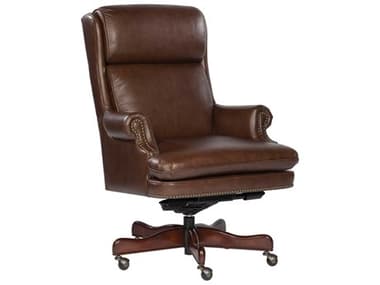 Hekman Office Executive Leather Chair with Brass Nailhead Trim in Coffee HK79252C