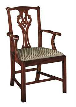 Henkel Harris Mahogany Wood Brown Fabric Upholstered Arm Dining Chair HH102A