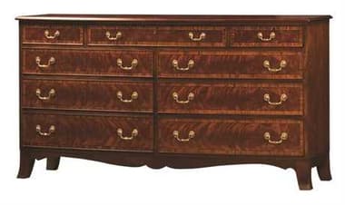 Henkel Harris Bowfront 74" Wide 9-Drawers Brown Mahogany Wood Dresser HH374R