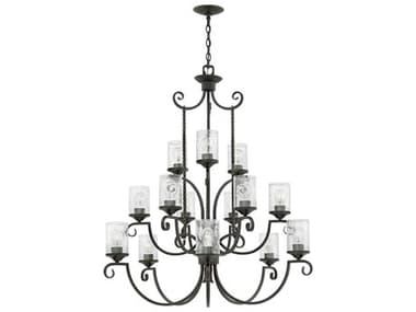 Hinkley Casa 42" Wide 1-Light Olde Black With Clear Seedy Glass Cylinder Tiered Chandelier HY4019OLCL