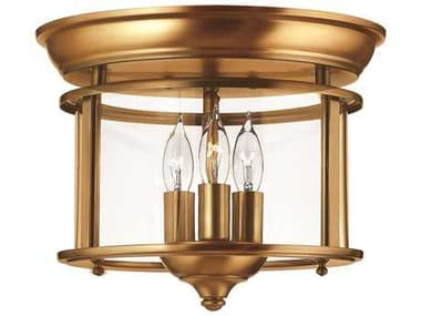 Hinkley Gentry 11" 3-Light Heirloom Brass Glass Cylinder Flush Mount HY3473HR