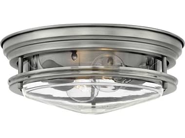 Hinkley Hadley 12" 2-Light Antique Nickel With Clear Glass Drum Flush Mount HY3302ANCL