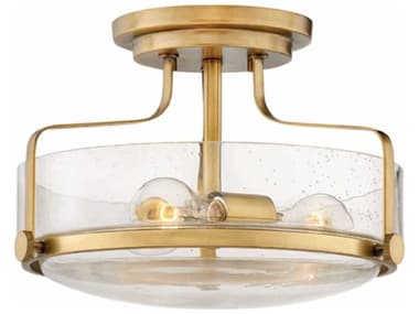 Hinkley Harper 14" 3-Light Heritage Brass Clear Glass Drum Semi Flush Mount HY3641HBCS