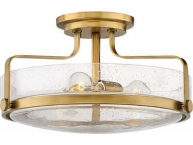 Hinkley Harper 18" 3-Light Heritage Brass Glass Drum Semi Flush Mount HY3643HBCS
