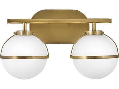 Hinkley Hollis 15" Wide 2-Light Heritage Brass Glass LED Vanity Light HY5662HBLL