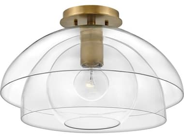 Hinkley Lotus 16" 1-Light Heritage Brass Glass Bowl Dome Semi Flush Mount HY39061HBR