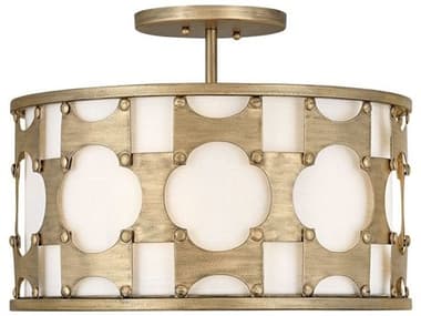 Hinkley Carter 17" 3-Light Burnished Gold Off White Drum Semi Flush Mount HY4733BNG