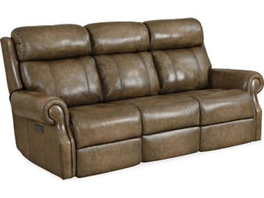 Hooker Furniture Brooks 85" Tianran Nature Brown Leather Upholstered Sofa with Power Headrest HOOSS316PH3083