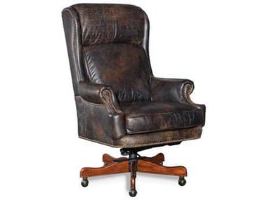 Hooker Furniture Old Saddle Fudge Brown Leather Adjustable Swivel Tilt Executive Desk Chair HOOEC378089