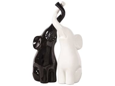 Howard Elliott Elephant Glossy Black And White Ceramic Sculpture (Set of Two) HE34104