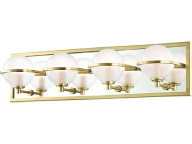 Hudson Valley Axiom 24" Wide 4-Light Aged Brass Clear Glass LED Vanity Light HV6444AGB