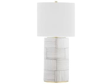 Hudson Valley Borneo Aged Brass Stripe Combo White Buffet Lamp HVL1376AGBST